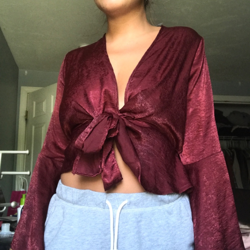 maroon silk top